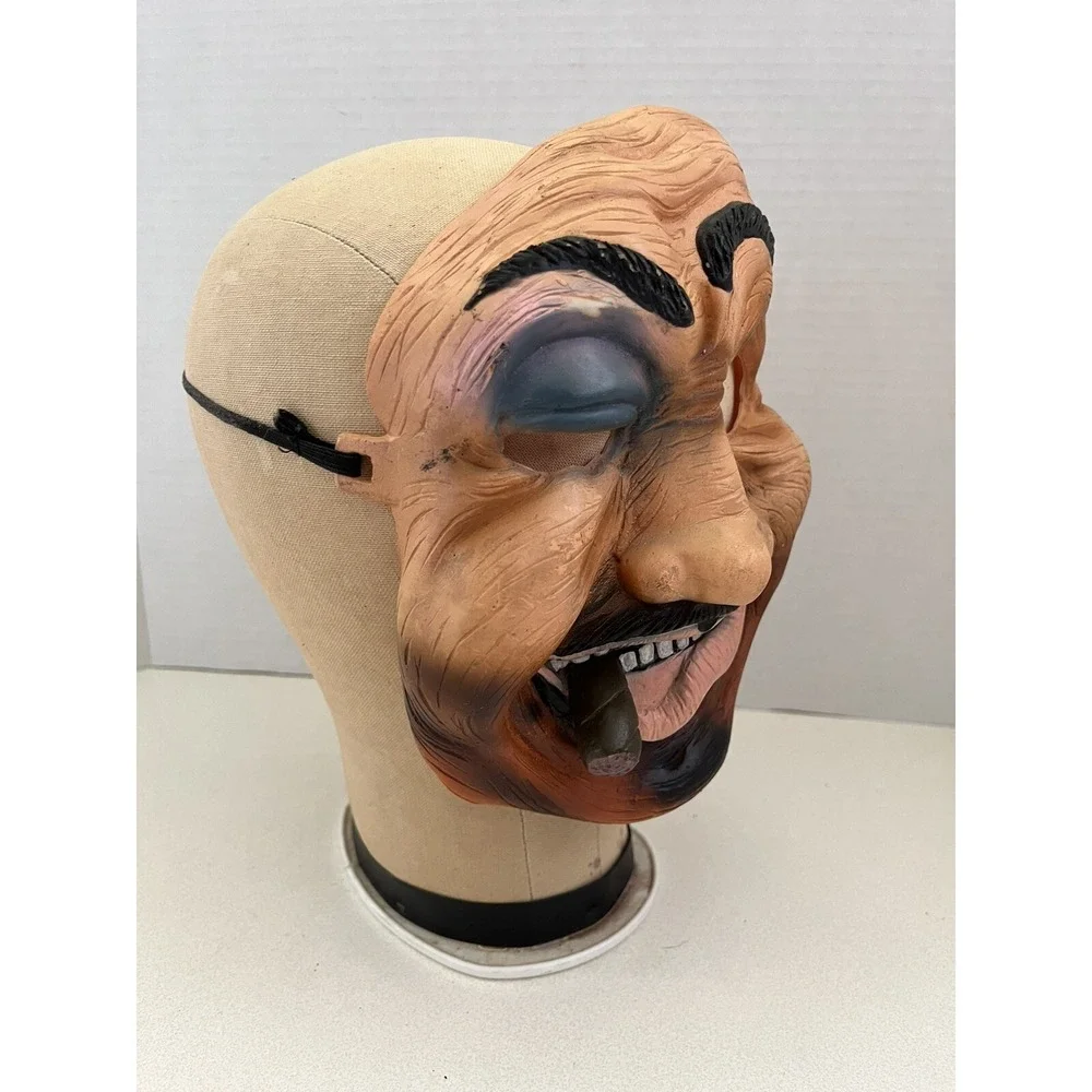 Fun World DIV Rubber Mask Halloween Man Hobo Black Blue Bruised Eye & Cigar VTG